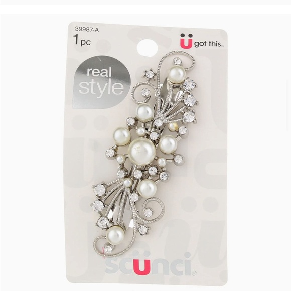 Scunci Wedding Formal Faux Pearl and Rhinestone Hair Clip Barrette NWT - Picture 5 of 5